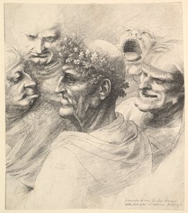 Cinque teste grottesche, incluso un anziano con una corona di foglie di quercia, 1646 da Wenceslaus Hollar