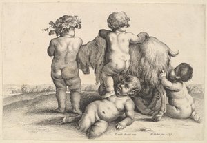 Quattro ragazzi, un giovane satiro e una capra, 1647 da Wenceslaus Hollar