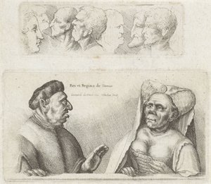 Fregio con teste di studio / Caricature del re e della regina di Tunisia