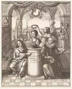 Frontespizio di The History of the Royal Society of London di Thomas Spratt, pub. 1702 da Wenceslaus Hollar