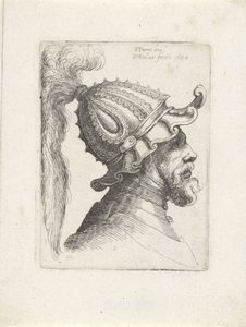 Testa di un uomo con elmo piumato da Wenceslaus Hollar