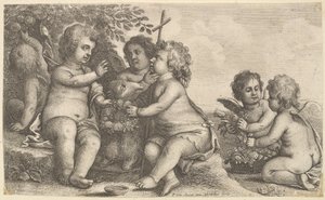 Gesù, San Giovanni Battista e quattro cherubini da Wenceslaus Hollar