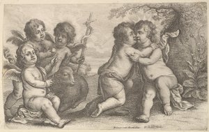 Gesù e San Giovanni che si abbracciano, con cherubini, 1646 da Wenceslaus Hollar