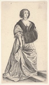 Signora con manicotto di pelliccia su due gradini da Wenceslaus Hollar
