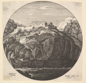 Paesaggio con una casa su scogliere, 1646