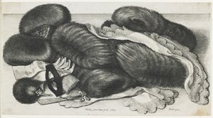 Manicotti e articoli di abbigliamento su un tavolo, 1647 da Wenceslaus Hollar