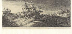 Navi da guerra e una balena in una tempesta da Wenceslaus Hollar