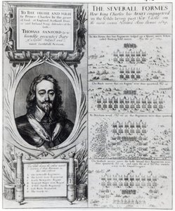Ritratto di Re Carlo I con diagrammi che mostrano la formazione delle sue truppe durante la Guerra dei Vescovi, c.1639 da Wenceslaus Hollar