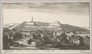 Prospettiva della parte interna di Tangeri, con il castello superiore, da sud-est da Wenceslaus Hollar