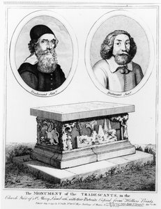 Il monumento dei Tradescants nel cimitero della chiesa di Santa Maria Lambeth, pub. nel 1793 da Wenceslaus Hollar