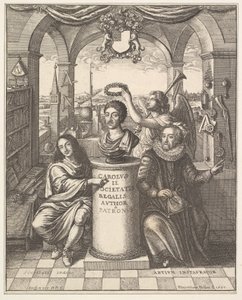 La Royal Society, frontespizio di Thomas Sprat, La storia della Royal Society di Londra..., 1667 da Wenceslaus Hollar