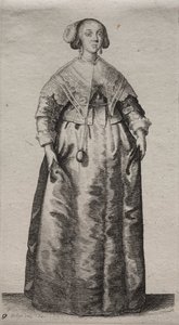 Gli abiti delle donne inglesi, dalla nobiltà alle contadine di questi tempi: La donna con una sfera di marmo da Wenceslaus Hollar