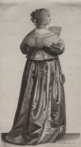 Gli abiti delle donne inglesi, dalla nobiltà alle contadine di questi tempi: La donna con ventaglio e specchio da Wenceslaus Hollar