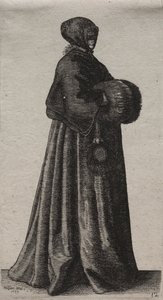 Gli abiti delle donne inglesi, dalla nobiltà alle contadine di questi tempi: La donna con maschera, cappuccio e manicotto da Wenceslaus Hollar