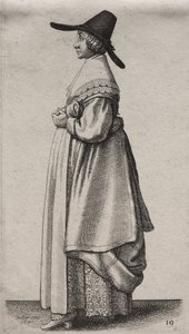 Gli abiti delle donne inglesi, dalla nobiltà alle contadine di questi tempi: La donna con cappello maschile e sottogonna fiorita da Wenceslaus Hollar