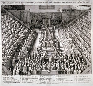 Il processo di Thomas Wentworth, conte di Strafford, Westminster Hall, Londra da Wenceslaus Hollar