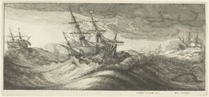 Navi da guerra e una balena che spruzza da Wenceslaus Hollar