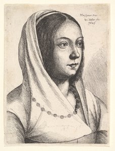 Giovane donna con sciarpa sulla testa, dopo Bonsignori da Wenceslaus Hollar