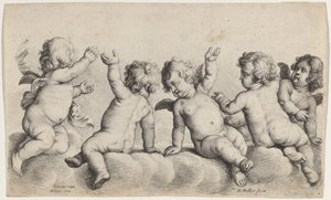Tre Cherubini e Due Ragazzi sulle Nuvole da Wenceslaus Hollar, after Peeter van Avont