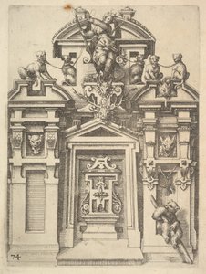 Progetto per una struttura architettonica a tema di caccia, Tavola 74 dal libro di Dietterlin, 1598 da Wendel Dietterlin the Elder