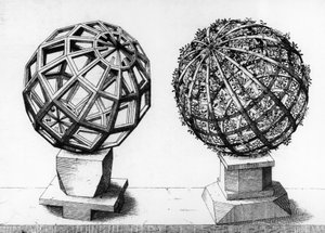 Illustrazione prospettica, due sfere, incisione dal Perspectiva Corporum Regularium, di Wentzel Jamnitzer (1508-1585), Norimberga da Wenzel I Jamnitzer