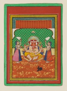 Ganesha seduto con attendenti da West Indian School