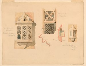 Disegno, rendering di due lanterne di pietra, dal castello di Amboise, Francia, 14-15 giugno 1888 da Whitney Warren Jr.