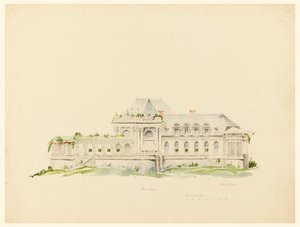 Elevazione verso i campi da polo, Clubhouse, Newport, Rhode Island e Golf Club