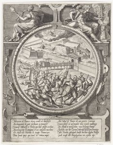 Le truppe di Bourse scacciano i soldati tedeschi di Treslong e Merville dalla cittadella, 1577 da Wierix
