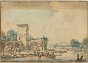 Paesaggio fluviale con traghetto da Wigerus Vitringa