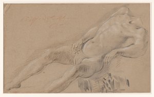 Studio di un nudo maschile sdraiato, senza testa da Wijbrant Oosterdijk