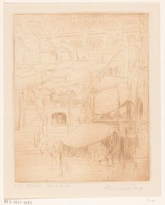 Uomini e donne che pregano e si bagnano sulla riva del Gange a Benares da Wijnand Otto Jan Nieuwenkamp (signed by artist)
