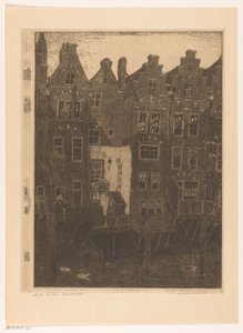 Case sul canale Voorstraatshaven a Dordrecht da Wijnand Otto Jan Nieuwenkamp (signed by artist)