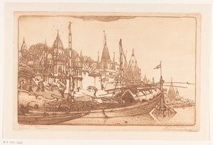Nave con legna da ardere sulla riva del Gange a Benares da Wijnand Otto Jan Nieuwenkamp (signed by artist)