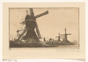 Mulini a vento sulla Vlist tra Haastrecht e Schoonhoven da Wijnand Otto Jan Nieuwenkamp (signed by artist)