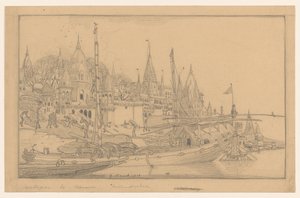 Riva del fiume con navi a Benares da Wijnand Otto Jan Nieuwenkamp