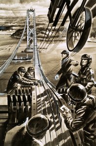 Costruzione del ponte sul Firth of Forth (gouache su carta) da Wilf (20th century) Hardy