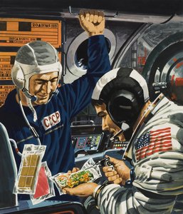 Cena nello spazio (gouache su carta)