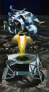 Come il lander lunare diventa un razzo in grado di far decollare gli astronauti dalla superficie della luna da Wilf (20th century) Hardy
