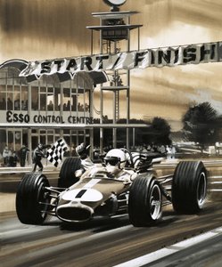 Jack Brabham fa il segno del pollice in su mentre vince il primo Gran Premio del Canada della storia