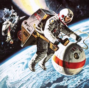 Scialuppe di salvataggio nello spazio, come immaginate nel 1976 da Wilf (20th century) Hardy