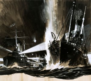 Uomini e macchine: La spia che iniziò una battaglia (gouache su carta) da Wilf (20th century) Hardy