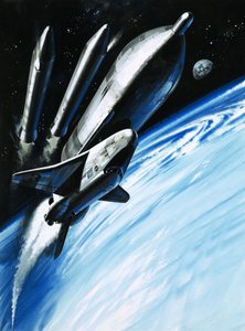 La navetta spaziale nel momento in cui perde due dei suoi motori a razzo da Wilf (20th century) Hardy