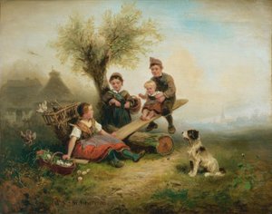 Bambini che giocano ai margini del villaggio da Wilhelm Alexander Meyerheim