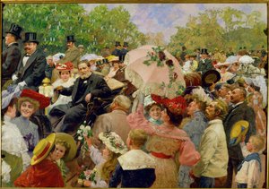 Il sindaco di Vienna Karl Lueger a bordo della sua carrozza durante il corso di fiori al Prater di Vienna ... da Wilhelm Gause