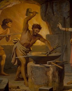 Sigurd va dal nano Mime, dalla Saga di Sigurd, Sala Inferiore, c.1882-83 (murale) da Wilhelm Hauschild