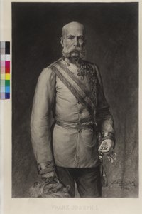 Francesco Giuseppe I in uniforme di gala da feldmaresciallo, il cappello di gala inclinato da Wilhelm Hecht