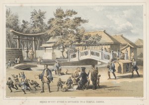 Ponte di pietra tagliata e ingresso a un tempio, Simoda, 1855