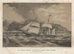 Fregata a vapore degli Stati Uniti Mississippi che passa Punta Tristao da Wilhelm Joseph Heine