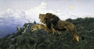 Leoni al crepuscolo da Wilhelm Kuhnert